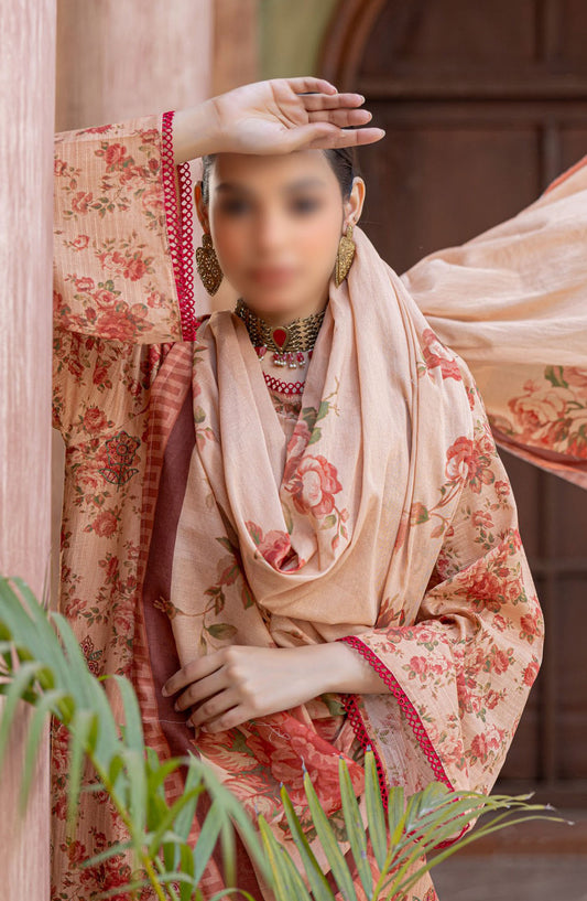 Zynah Embroidered Lawn Unstitched 3 Piece Suit - Design-05 - AK25ZNA2 - Orange - Summer Collection
