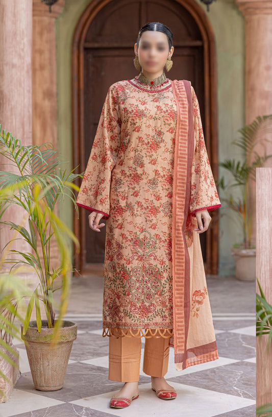 Zynah Embroidered Lawn Unstitched 3 Piece Suit - Design-05 - AK25ZNA2 - Orange - Summer Collection
