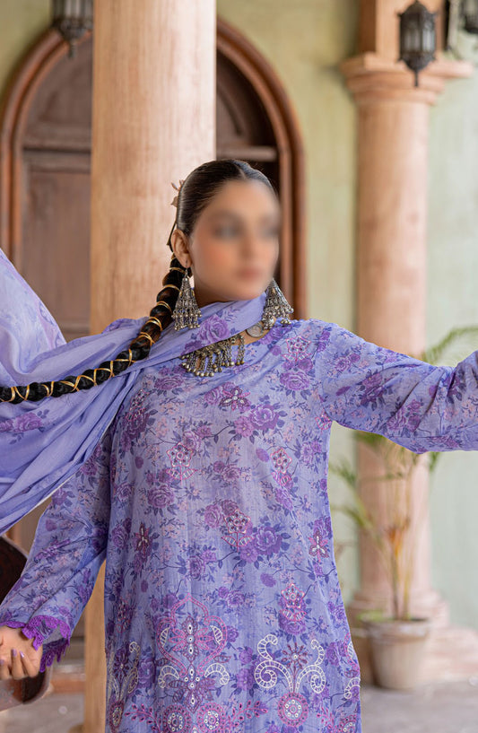 Zynah Embroidered Lawn Unstitched 3 Piece Suit - Design-04 - AK25ZNA2 - Purple - Summer Collection