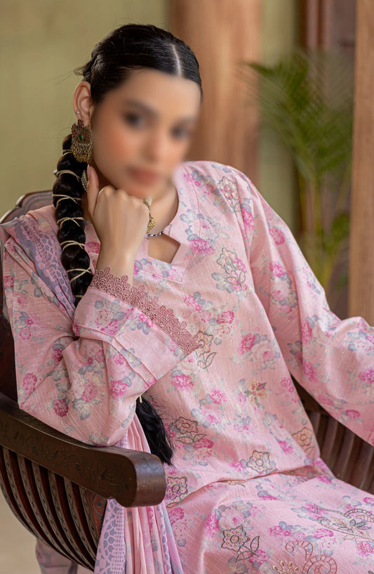Zynah Embroidered Lawn Unstitched 3 Piece Suit - Design-03 - AK25ZNA2 - Pink - Summer Collection
