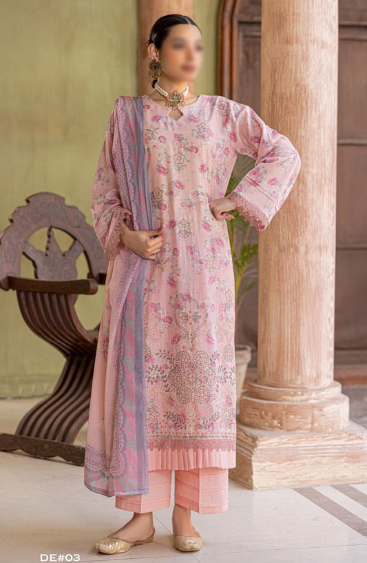 Zynah Embroidered Lawn Unstitched 3 Piece Suit - Design-03 - AK25ZNA2 - Pink - Summer Collection