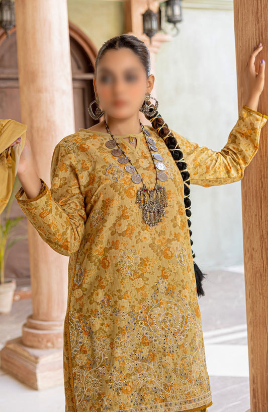 Zynah Embroidered Lawn Unstitched 3 Piece Suit - Design-02 - AK25ZNA2 - Mustard - Summer Collection