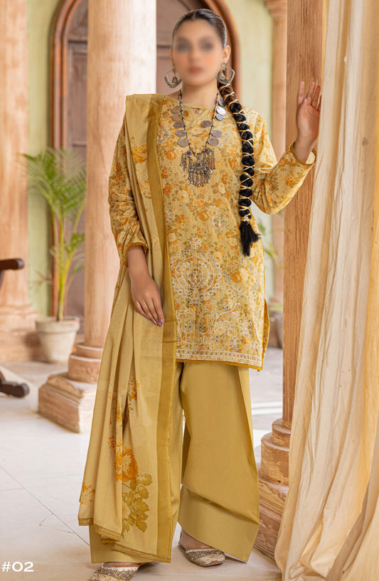 Zynah Embroidered Lawn Unstitched 3 Piece Suit - Design-02 - AK25ZNA2 - Mustard - Summer Collection
