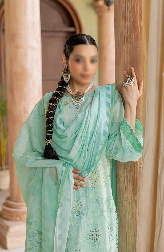 Zynah Embroidered Lawn Unstitched 3 Piece Suit - Design-01 - AK25ZNA2 - Green - Summer Collection