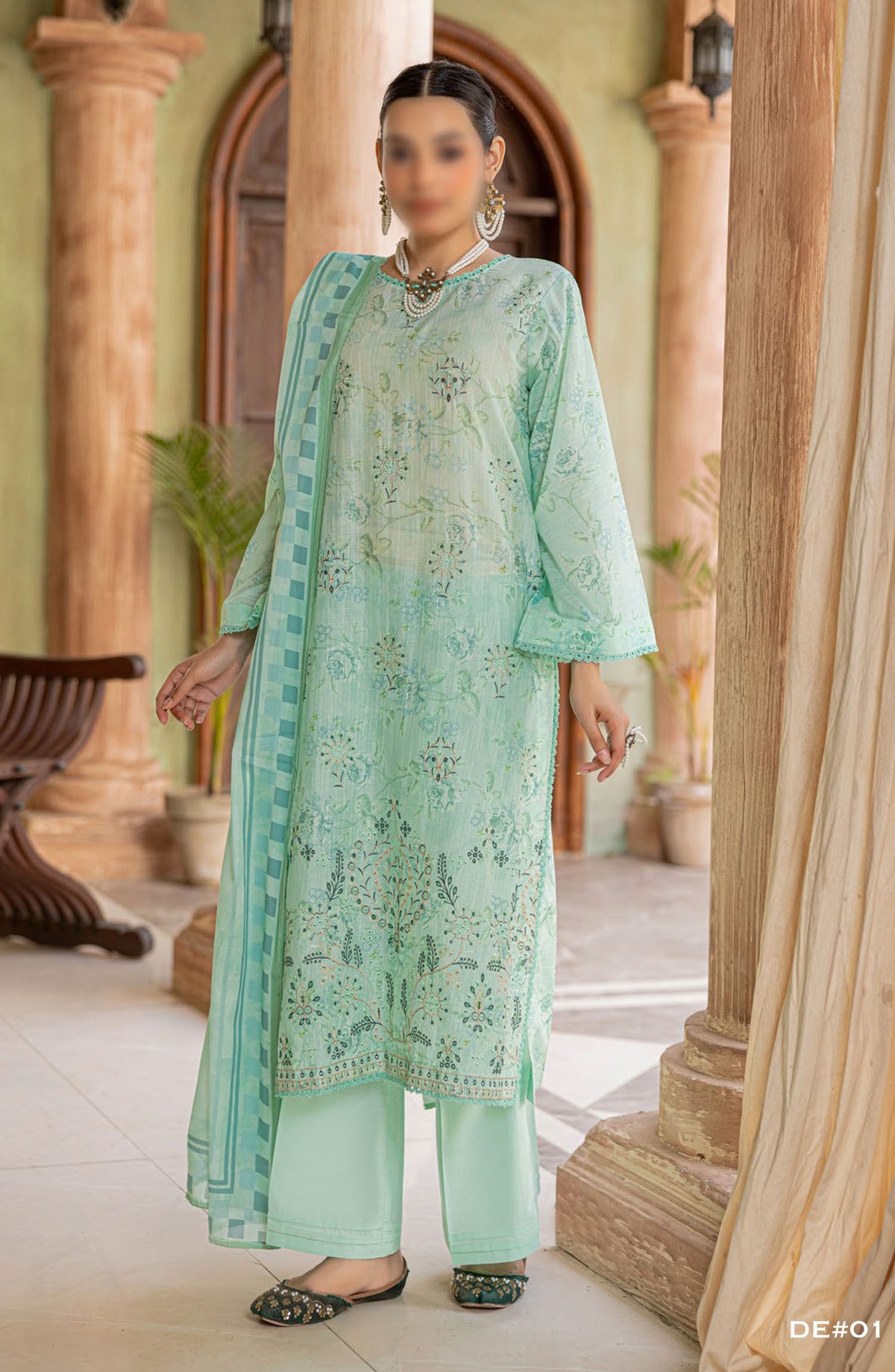 Zynah Embroidered Lawn Unstitched 3 Piece Suit - Design-01 - AK25ZNA2 - Green - Summer Collection