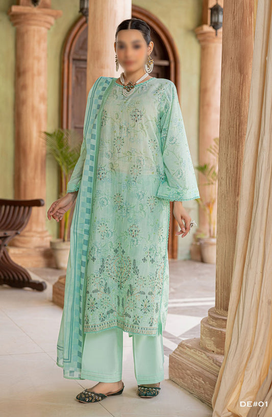 Zynah Embroidered Lawn Unstitched 3 Piece Suit - Design-01 - AK25ZNA2 - Green - Summer Collection