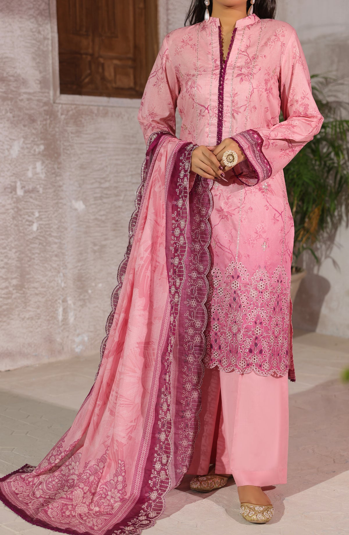 Zynah by VS Textile Embroidered Chikankari Unstitched 3 Piece Suit - D-05 - VS26NAH - Pink - Summer Collection