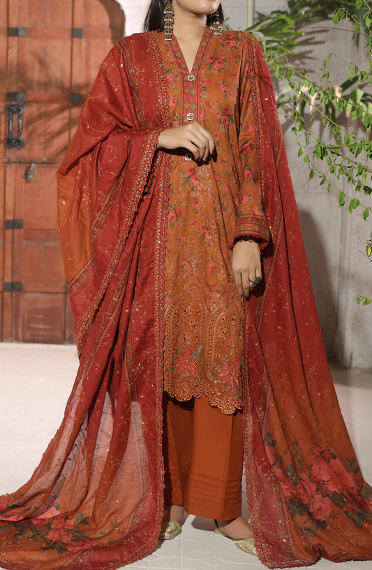 Zynah by VS Textile Embroidered Chikankari Unstitched 3 Piece Suit - D-02 - VS26NAH - Rust - Summer Collection