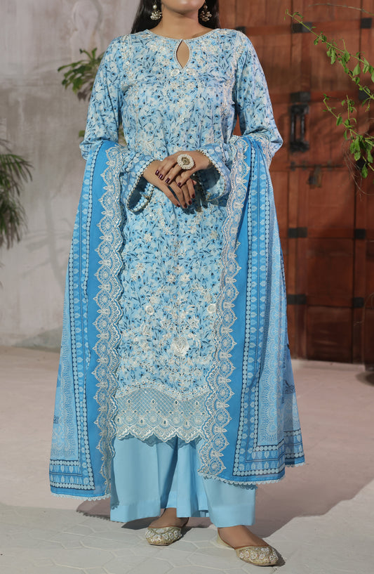 Zynah by VS Textile Embroidered Chikankari Unstitched 3 Piece Suit - D-01 - VS26NAH - Blue - Summer Collection