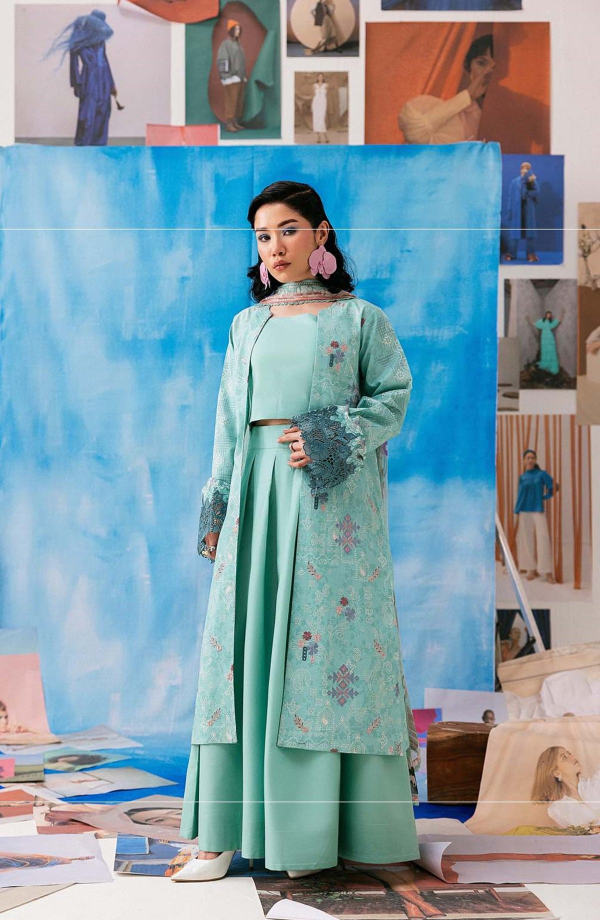 Zync by Florent Embroidered Lawn Unstitched 3 Piece Suit - FZ-5B - FL26NC - Sea Green - Summer Collection