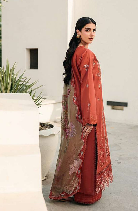 Zync by Florent Embroidered Lawn Unstitched 3 Piece Suit - FZ-6B - FL26FCZ - Rust - Summer Collection