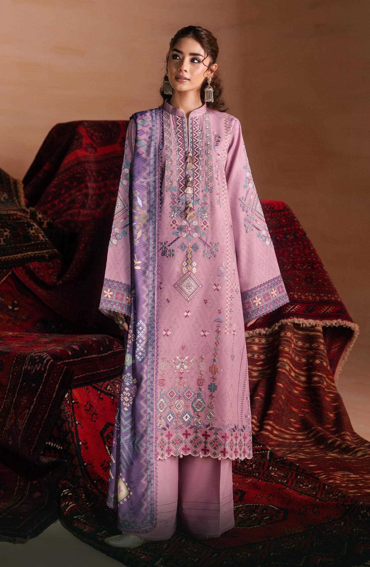 Zync by Florent Embroidered Viscose Unstitched 3 Piece Suit - 01 Elara - FL26ZTY - Pink - Winter Collection