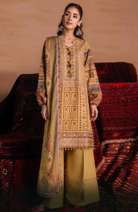 Zync by Florent Embroidered Viscose Unstitched 3 Piece Suit - 02 Airah - FL26ZTY - Mustard - Winter Collection