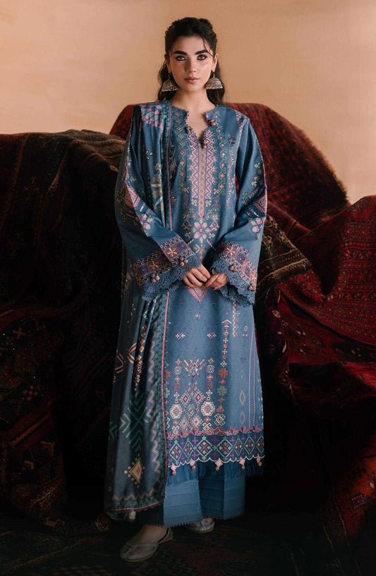 Zync by Florent Embroidered Viscose Unstitched 3 Piece Suit - 03 Serein - FL26ZTY - Blue - Winter Collection