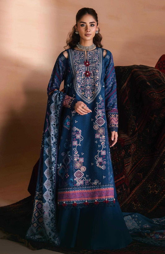 Zync by Florent Embroidered Viscose Unstitched 3 Piece Suit - 06 Mehr - FL26ZTY - Blue - Winter Collection