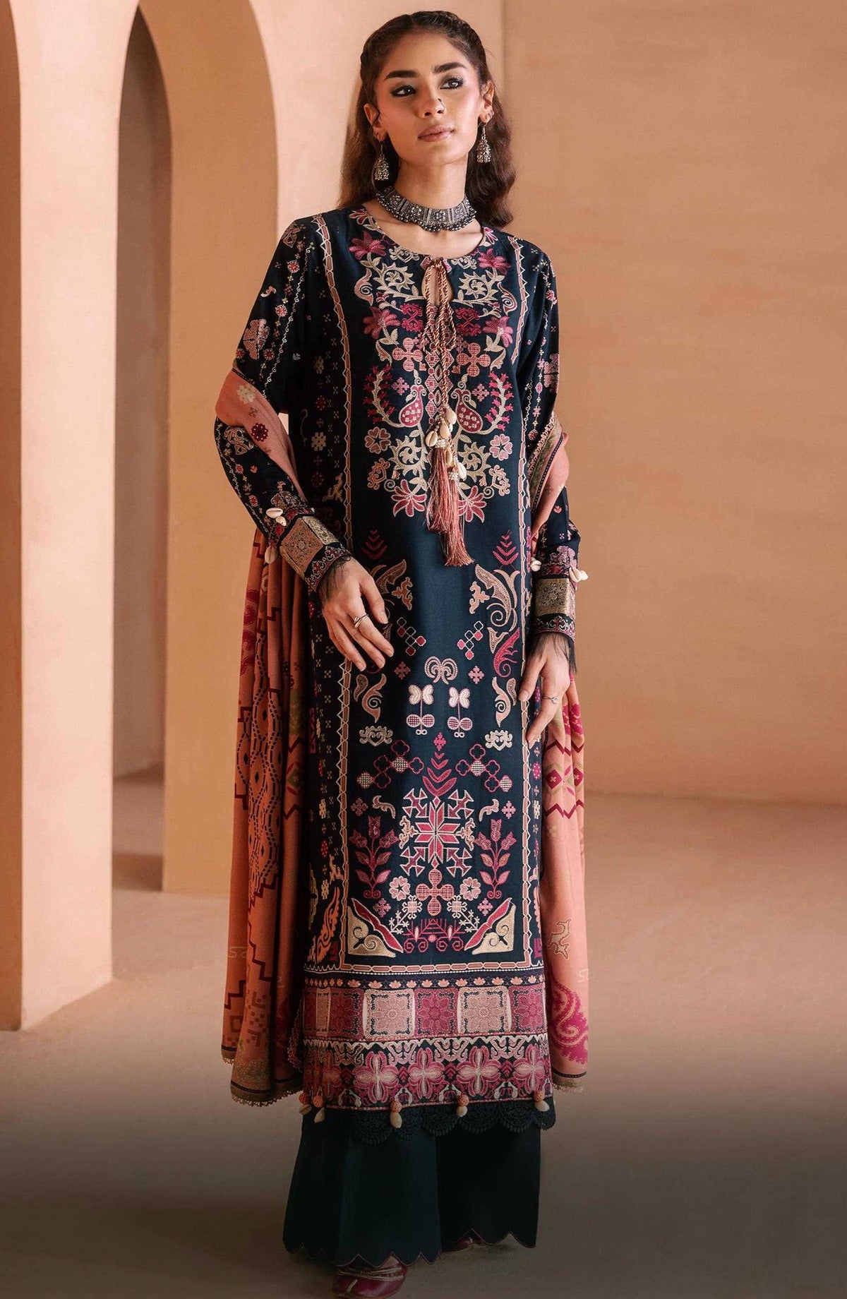 Zync by Florent Embroidered Viscose Unstitched 3 Piece Suit - 07 Gul - FL26ZTY - Black - Winter Collection