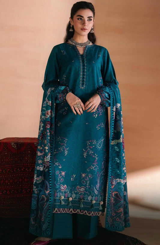 Zync by Florent Embroidered Viscose Unstitched 3 Piece Suit - 08 Ayzel - FL26ZTY - Teal - Winter Collection