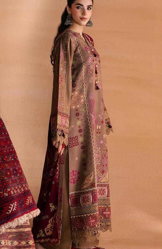 Zync by Florent Embroidered Viscose Unstitched 3 Piece Suit - 09 Raiha - FL26ZTY - Brown - Winter Collection