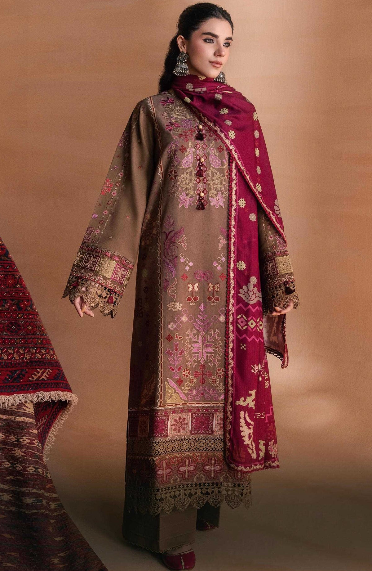 Zync by Florent Embroidered Viscose Unstitched 3 Piece Suit - 09 Raiha - FL26ZTY - Brown - Winter Collection