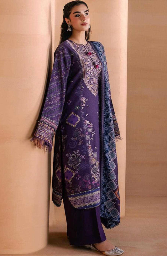 Zync by Florent Embroidered Viscose Unstitched 3 Piece Suit - 10 Nisa - FL26ZTY - Purple - Winter Collection