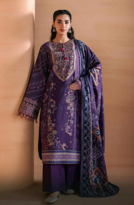 Zync by Florent Embroidered Viscose Unstitched 3 Piece Suit - 10 Nisa - FL26ZTY - Purple - Winter Collection