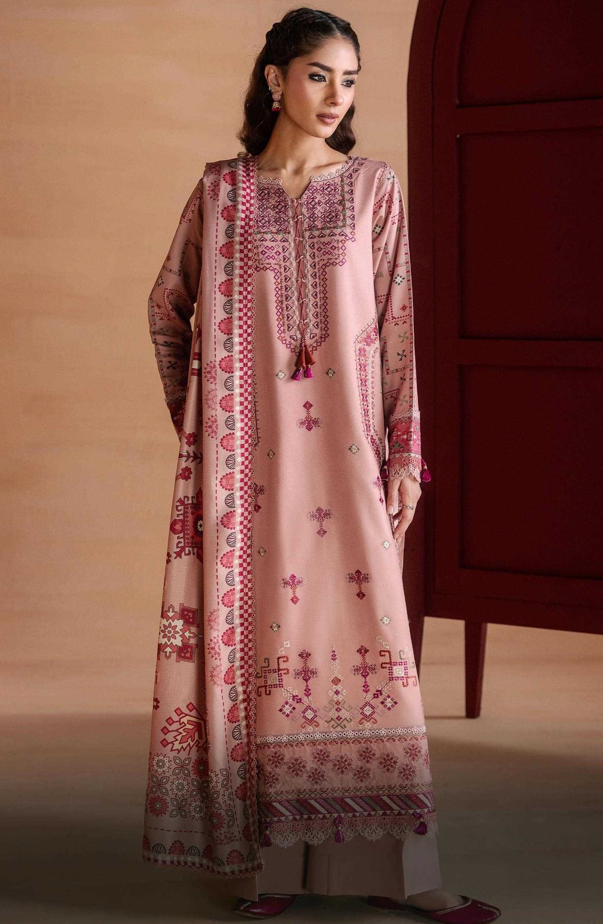 Zync by Florent Embroidered Viscose Unstitched 3 Piece Suit - 12 Zimal - FL26ZTY - Pink - Winter Collection
