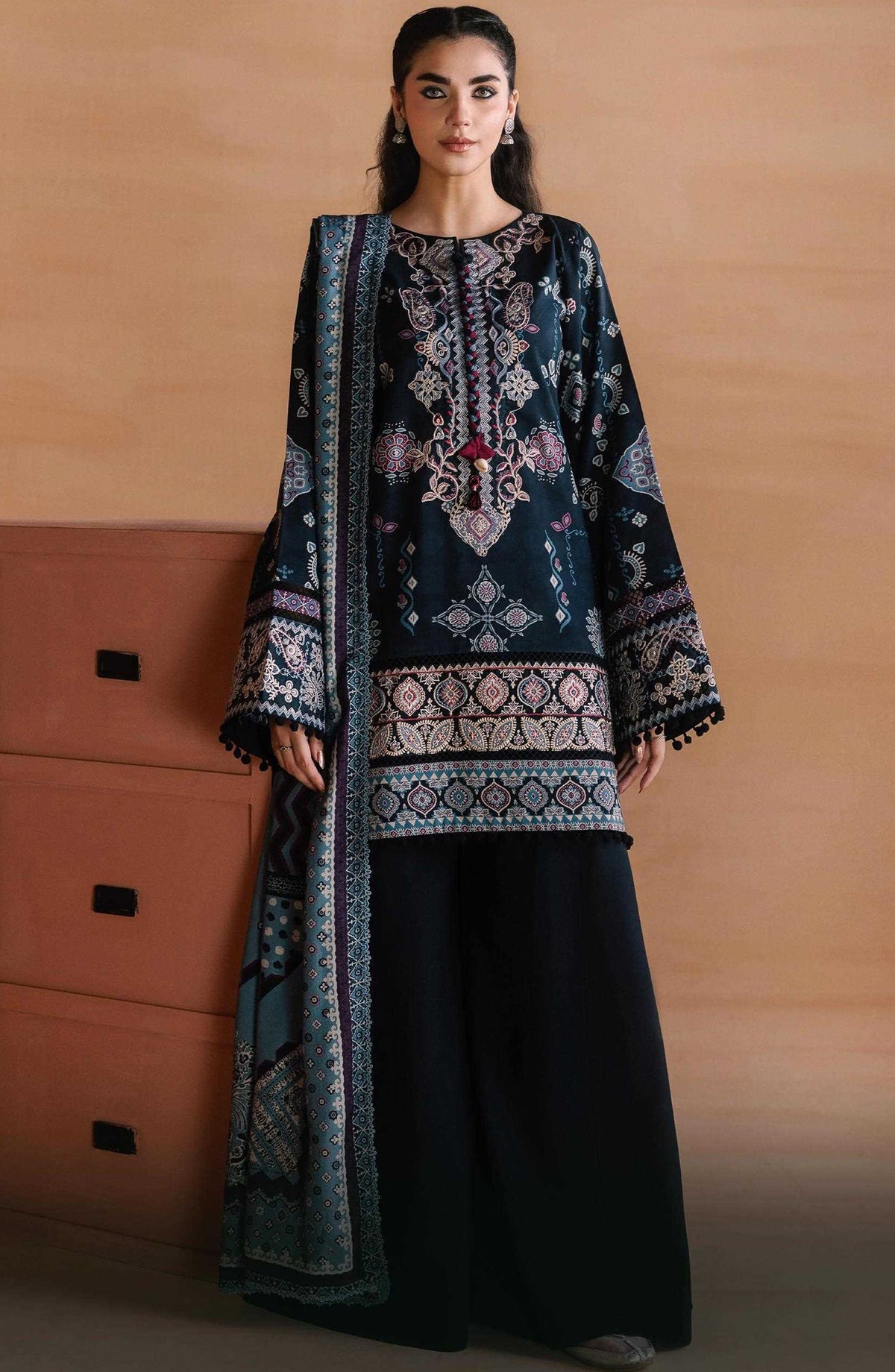 Zync by Florent Embroidered Viscose Unstitched 3 Piece Suit - 13 Parisa - FL26ZTY - Black - Winter Collection