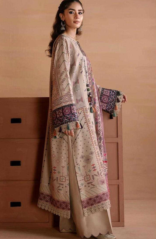 Zync by Florent Embroidered Viscose Unstitched 3 Piece Suit - 14 Khaaki - FL26ZTY - Beige - Winter Collection