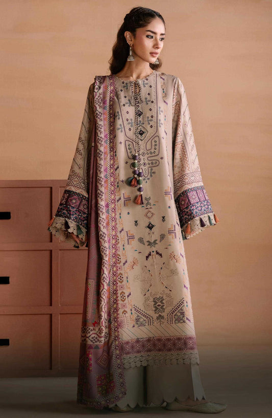 Zync by Florent Embroidered Viscose Unstitched 3 Piece Suit - 14 Khaaki - FL26ZTY - Beige - Winter Collection
