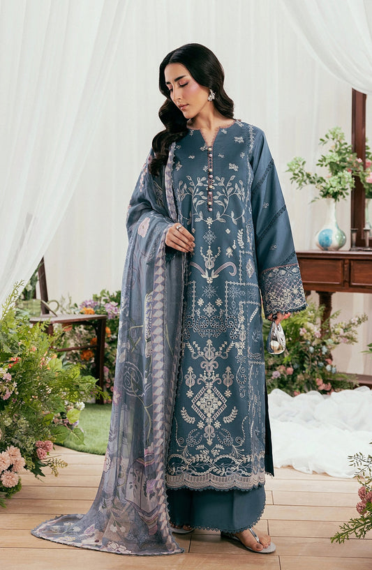 Zync by Florent Luxury Embroidered Lawn Unstitched 3 Piece Suit - FZ-7A - FL26NLX - Blue - Summer Collection