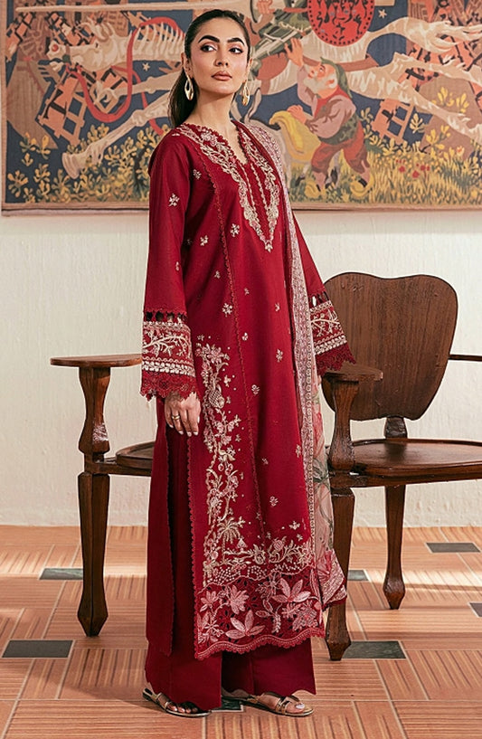 Zync by Florent Luxury Embroidered Lawn Unstitched 3 Piece Suit - FZ-1B - FL26NLX - Maroon - Summer Collection