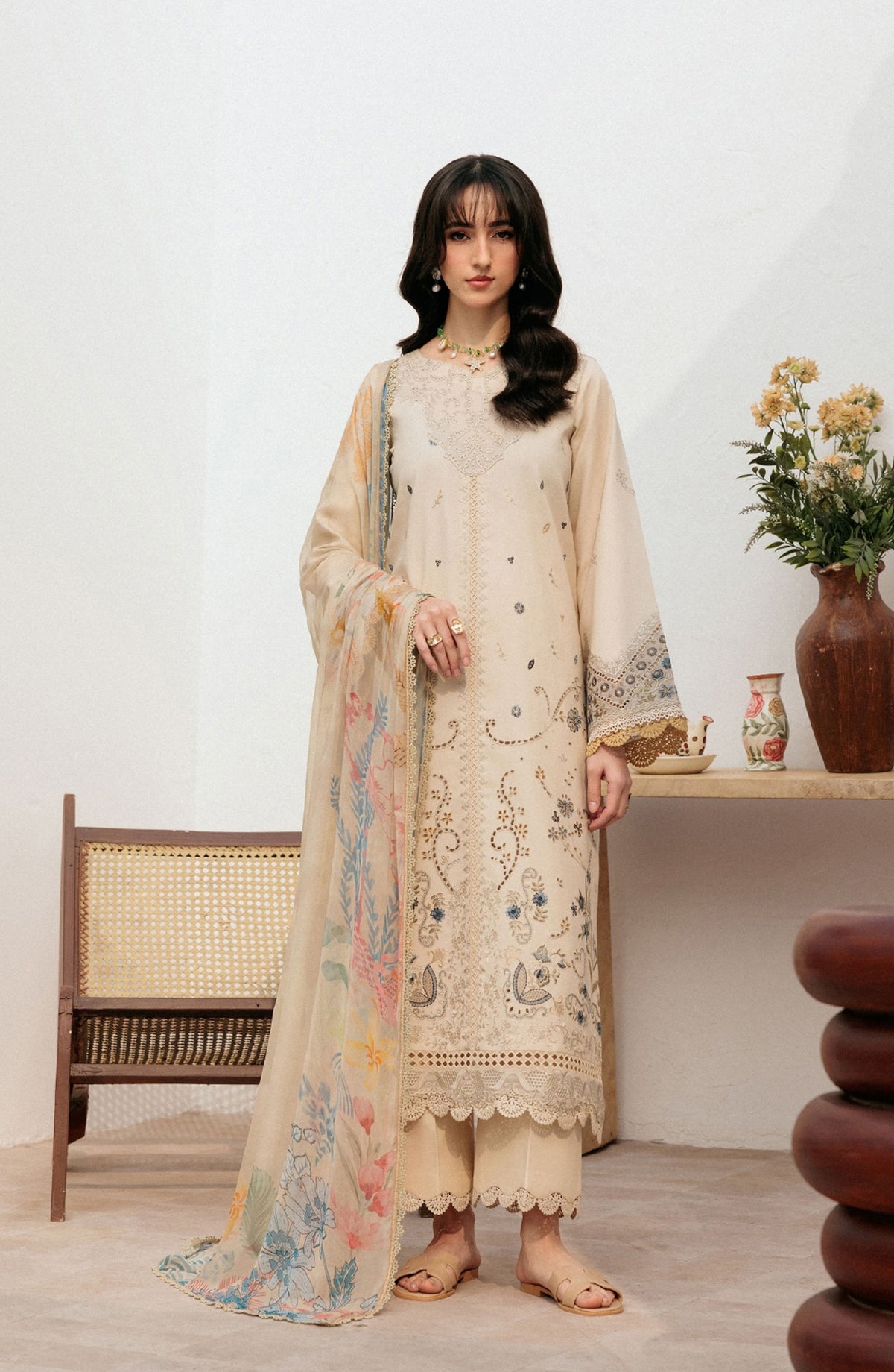 Zync by Florent Luxury Embroidered Lawn Unstitched 3 Piece Suit - FZ-3A - FL26ZN - Fawn - Summer Collection
