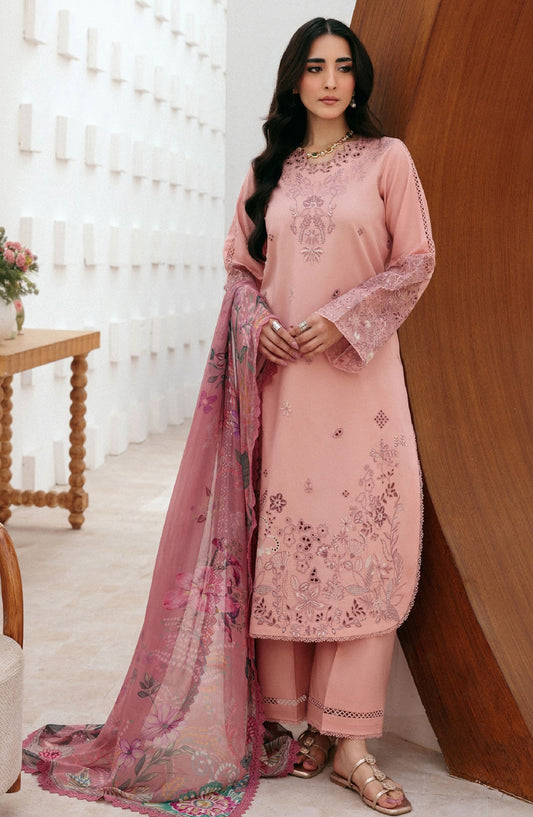 Zync by Florent Luxury Embroidered Lawn Unstitched 3 Piece Suit - FZ-4A - FL26ZN - Pink - Summer Collection