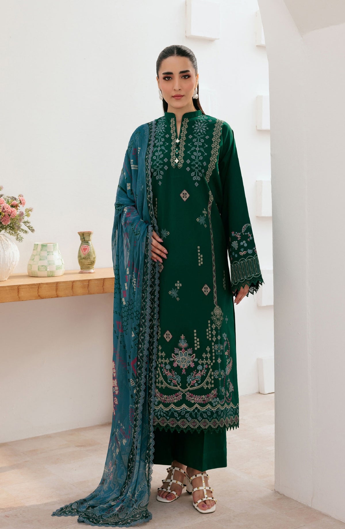 Zync by Florent Luxury Embroidered Lawn Unstitched 3 Piece Suit - FZ-8B - FL26ZN - Green - Summer Collection