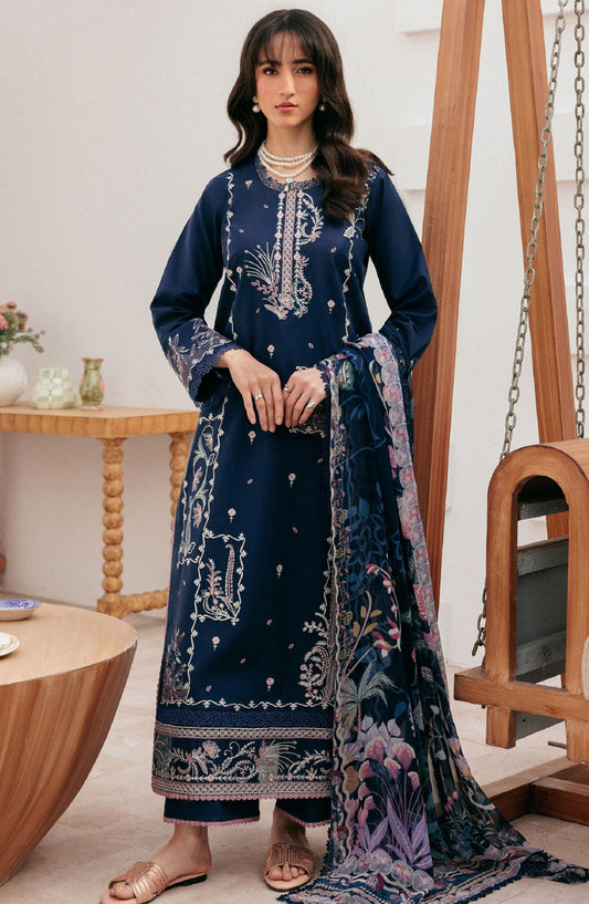 Zync by Florent Luxury Embroidered Lawn Unstitched 3 Piece Suit - FZ-5A - FL26ZN - Blue - Summer Collection
