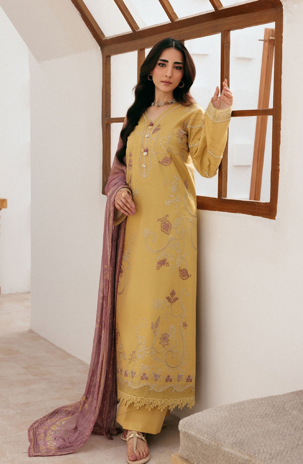 Zync by Florent Luxury Embroidered Lawn Unstitched 3 Piece Suit - FZ-1B - FL26ZN - Fawn - Summer Collection