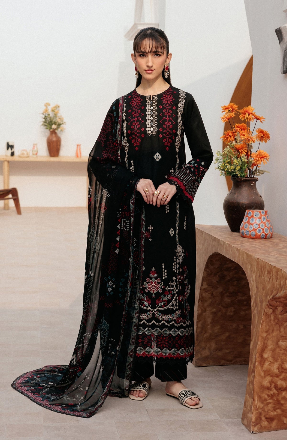 Zync by Florent Luxury Embroidered Lawn Unstitched 3 Piece Suit - FZ-8A - FL26ZN - Black - Summer Collection
