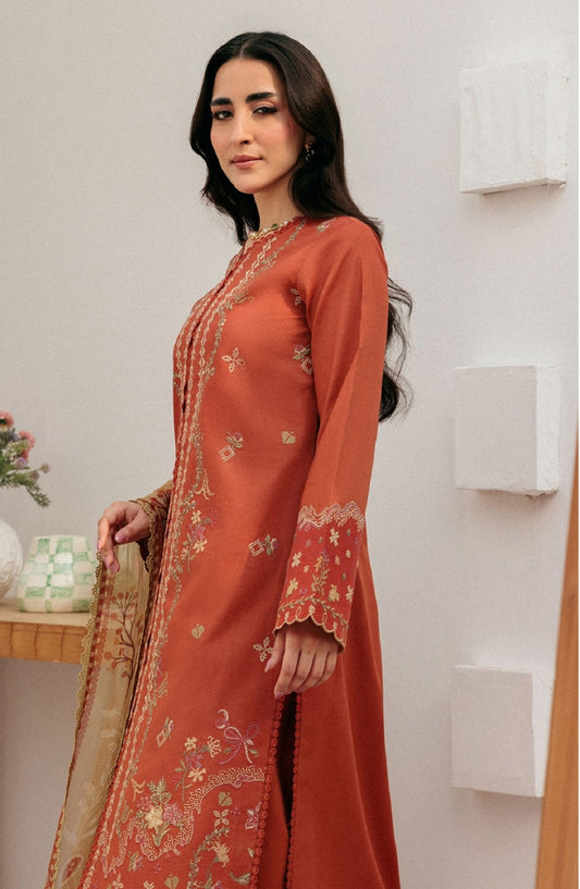 Zync by Florent Luxury Embroidered Lawn Unstitched 3 Piece Suit - FZ-6B - FL26ZN - Rust - Summer Collection