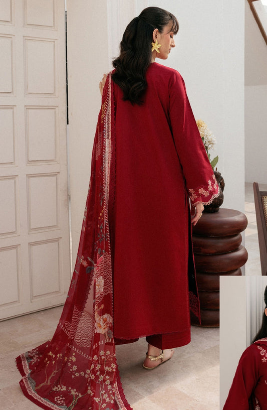 Zync by Florent Luxury Embroidered Lawn Unstitched 3 Piece Suit - FZ-7A - FL26ZN - Red - Summer Collection