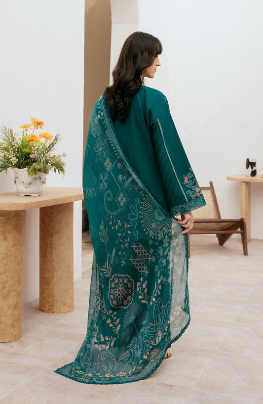 Zync by Florent Luxury Embroidered Lawn Unstitched 3 Piece Suit - FZ-1A - FL26ZN - Teal - Summer Collection