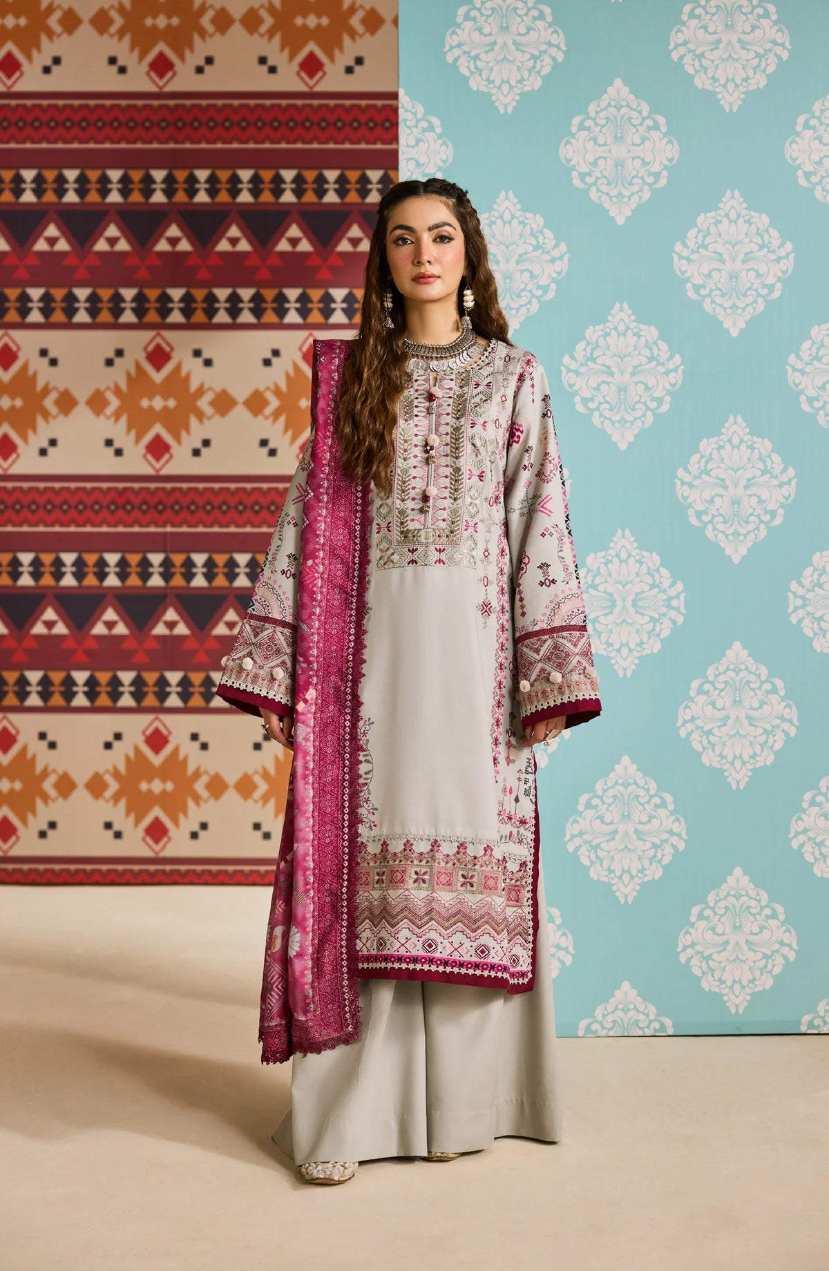 Zync by Florent Embroidered Khaddar Unstitched 3 Piece Suit - FL-7A - FL25ZKH - Grey - Winter Collection