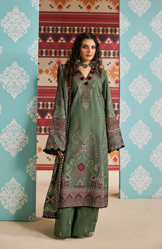 Zync by Florent Embroidered Khaddar Unstitched 3 Piece Suit - FL-6B - FL25ZKH - Green - Winter Collection