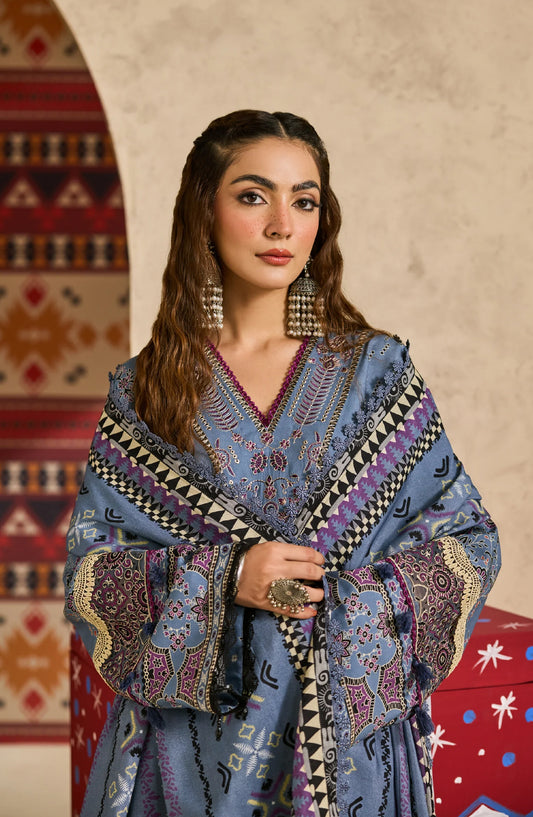 Zync by Florent Embroidered Khaddar Unstitched 3 Piece Suit - FL-6A - FL25ZKH - Blue - Winter Collection