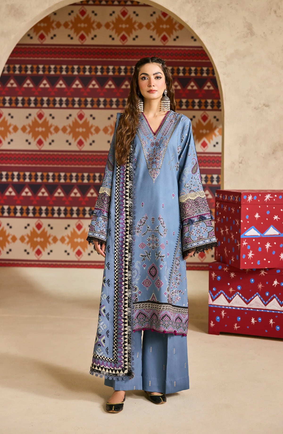 Zync by Florent Embroidered Khaddar Unstitched 3 Piece Suit - FL-6A - FL25ZKH - Blue - Winter Collection