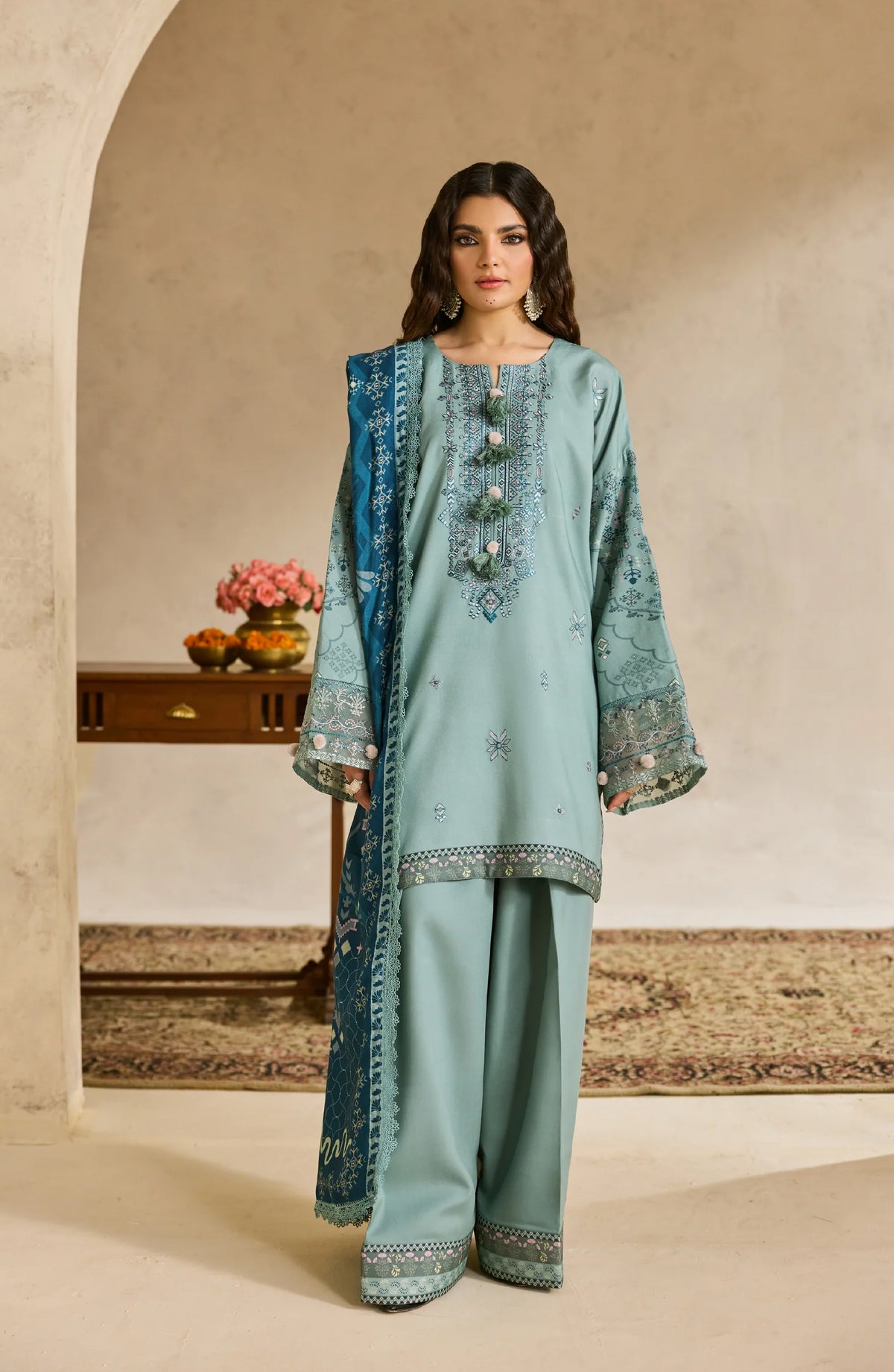 Zync by Florent Embroidered Khaddar Unstitched 3 Piece Suit - FL-3B - FL25ZKH - Blue - Winter Collection