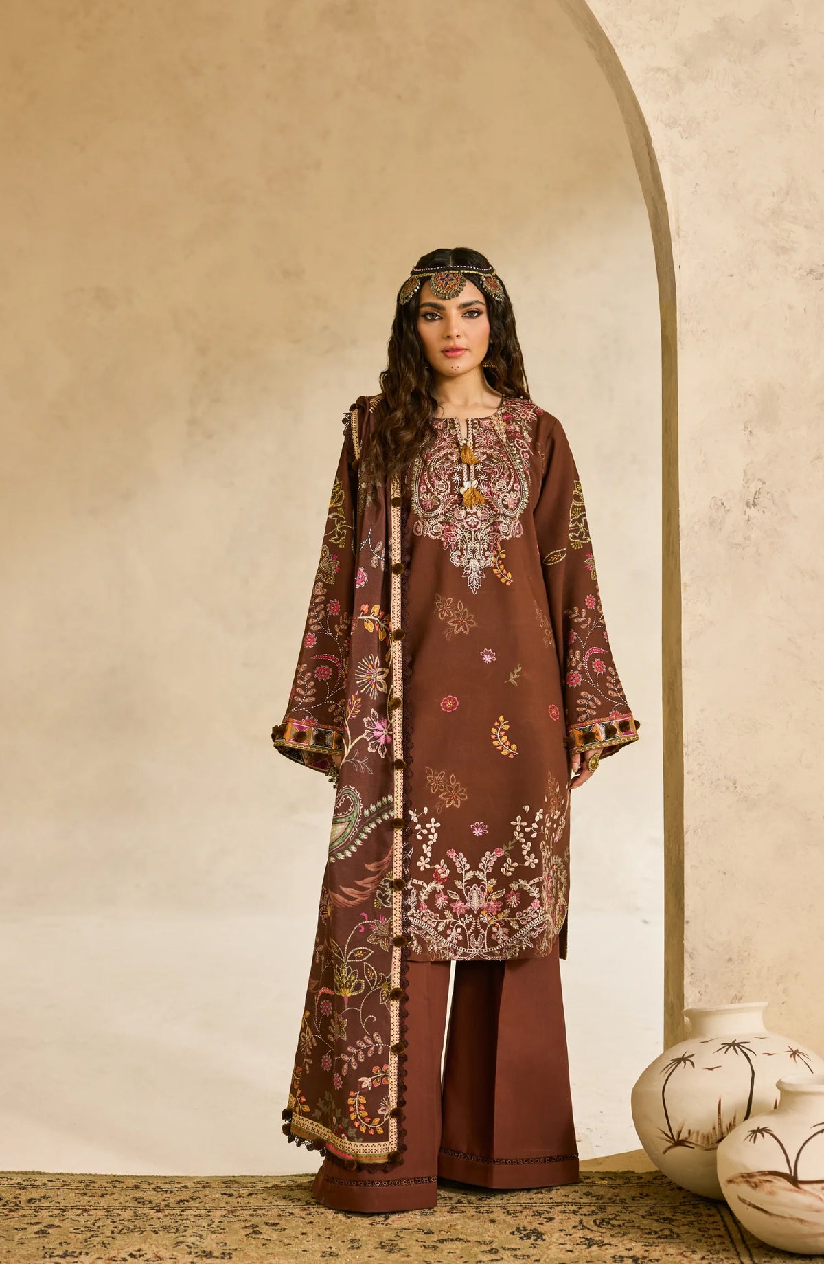 Zync by Florent Embroidered Khaddar Unstitched 3 Piece Suit - FL-2B - FL25ZKH - Brown - Winter Collection