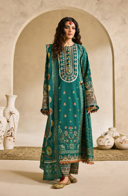 Zync by Florent Embroidered Khaddar Unstitched 3 Piece Suit - FL-1B - FL25ZKH - Green - Winter Collection