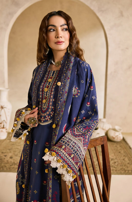 Zync by Florent Embroidered Khaddar Unstitched 3 Piece Suit - FL-1A - FL25ZKH - Blue - Winter Collection