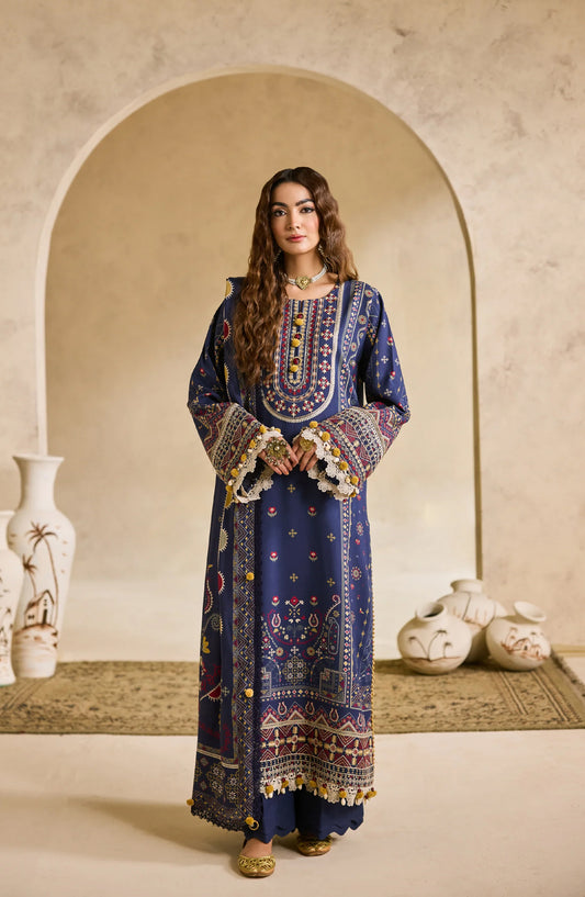 Zync by Florent Embroidered Khaddar Unstitched 3 Piece Suit - FL-1A - FL25ZKH - Blue - Winter Collection