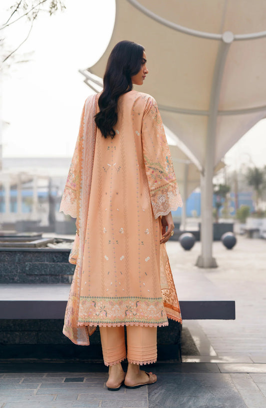 Zync by Florent Embroidered Lawn Unstitched 3 Piece Suit - FZ-7A - FL26SES - Peach - Summer Collection